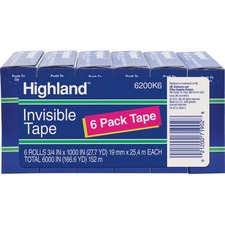 3m MMM 6200341000 Highland 34w Matte-finish Invisible Tape - 27.78 Yd 