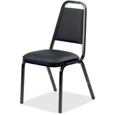 Lorell LLR 62512 Upholstered Stacking Chairs - Black Vinyl Seat - Blac