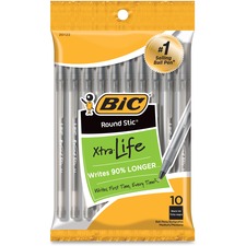 Bic BIC GSMP101BK Round Stic Ballpoint Pens - Medium Pen Point - Black