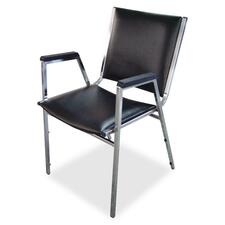 Lorell LLR 62504 Plastic Arm Stacking Chairs - Black Vinyl Seat - Viny