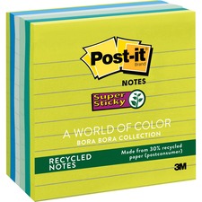 3m MMM 6756SST Post-itreg; Super Sticky Lined Notes - Bora Bora Color 