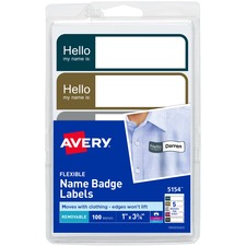 Avery AVE 5154 Averyreg; Assorted Flexible Name Badge Labels - Hello M