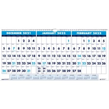 House HOD 3647 3-month Horizontal Wall Calendar - Julian Dates - Daily