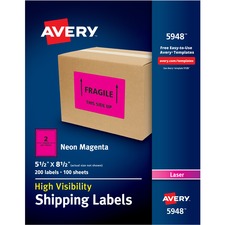 Avery AVE 5948 Averyreg; High Visibility Neon Shipping Labels - Perman