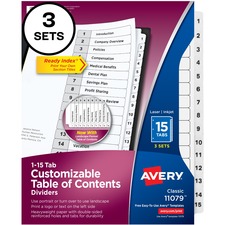 Avery AVE 11079 Averyreg; Customizable Table Of Contents Dividers, Rea