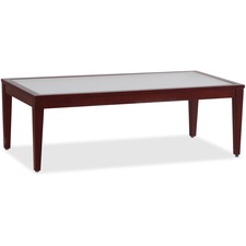 Lorell LLR 59542 Glass Top Mahogany Frame Table - Rectangle Top - Four