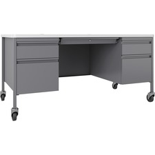 Lorell LLR 66946 Fortress Whiteplatinum Steel Teachers Desk - 60 X 30 