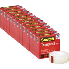 3m MMM 600341296PK Scotch Transparent Tape - 34w - 36 Yd Length X 0.75