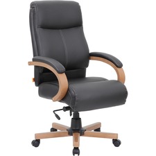 Lorell LLR 69533 Executive Chair - Black Leather Seat - Black Leather 