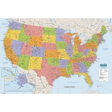 House HOD 720 Laminated United States Map - 50 Width X 33 Height - Mul