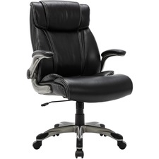 Lorell LLR 81803 Soho Flip Armrest High-back Leather Chair - Black Bon