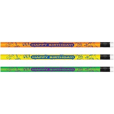 Moon MPD 7917B Neon Happy Birthday Design Pencils - 2 Lead - Assorted 