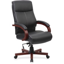 Lorell LLR 69532 Executive Chair - High Back - Black, Mahogany - 1 Eac