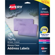 Avery AVE 6520 Averyreg; Easy Peel High Gloss Clear Mailing Labels - P