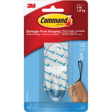 3m MMM 17093CLRES Command Large Hook With Clear Strips - 4 Lb (1.81 Kg