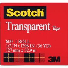 3m MMM 600121296PK Scotch Transparent Tape - 12w - 36 Yd Length X 0.50