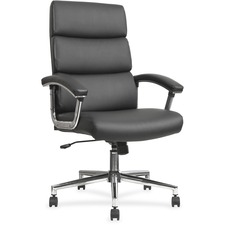 Lorell LLR 20018 Leather High-back Chair - Black Bonded Leather Seat -