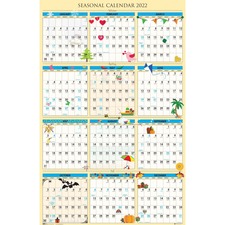 House HOD 3983 Seasonal Laminated Reversible Calendar - 1 Year - Janua