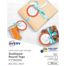 Avery AVE 80511 Averyreg; Textured Round Scallop Tags - 2.50 Diameter 