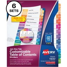 Avery AVE 11830 Averyreg; Ready Index 12 Tab Dividers, Customizable To