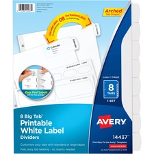 Avery AVE 14437 Averyreg; Big Tab Printable White Label Dividers - 8 X