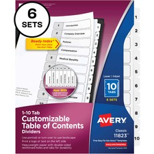 Avery AVE 11823 Averyreg; Ready Index 10-tab Custom Toc Dividers - 60 