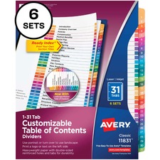 Avery AVE 11831 Averyreg; Ready Index 31 Tab Dividers, Customizable To