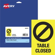 Avery AVE 83075 Averyreg; Surface Safe Table Closed Preprinted Decals 