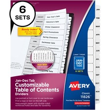 Avery AVE 11826 Averyreg; Monthly Tab Table Of Contents Dividers - 72 