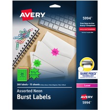 Avery AVE 5994 Averyreg; Neon Burst Labels - Permanent Adhesive - Burs