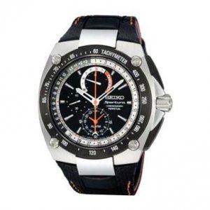 Seiko SPC055 Sportura Black Chronograph Dial Men's Perpetual Leather W