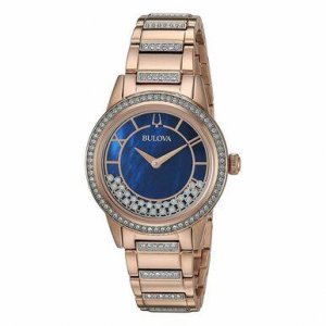 Bulova 98L247 Turnstyle Rosegold Tone Crystal Accent Blue Mother Of Pe