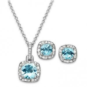 Joyswag MCS2427 Sterling Silver Cushion Blue Topazsapphire With White 