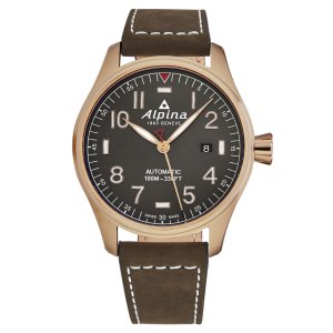 Brav AL525G4S4 Alpina Men's  'startimer Pilot' Grey Dial Brown Leather