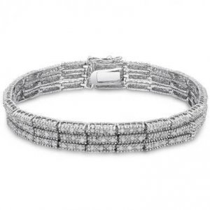 Joyswag OSB803 Sterling Silver Tdw 3 Strand Diamond Link Tennis Bracel