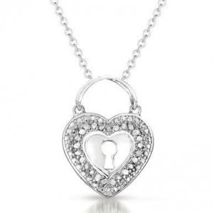 Joyswag Heart_Lock Sterling Silver Heart Lock Diamond Pendant Necklace