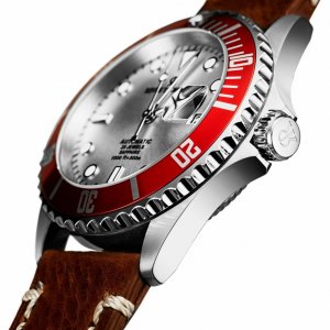 Revue 17571.2526 17571.2526 Diver Red Bezel Silver Dial Men's Swiss Au