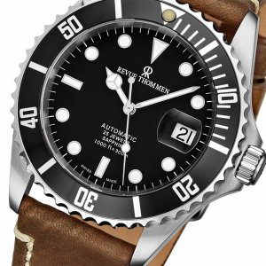 Revue 17571.2537 17571.2537 Diver Black Dial Brown Suede Leather Swiss