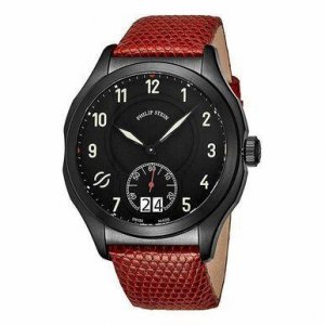 Philip 17BSBKLZR Prestige Black Dial Men's Red Leather Quartz Watch