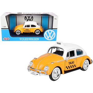 Motormax 79577 1966 Volkswagen Beetle Taxi Yellow With White Top 124 D