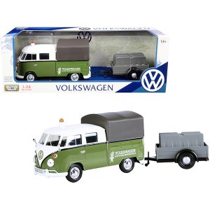 Motormax 79676 Volkswagen T1 Pickup With Canopy Green And White With T