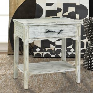 Nikki 5001041 Distressed Wood End Table With Metal Twig Handle