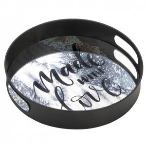 Nikki 5001093 Made With Love Round Mirrored Metal Tray - 12 Inches