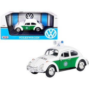 Motormax 79588 1966 Volkswagen Beetle German Police Car White And Gree