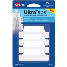 Avery AVE 74789 Averyreg; Ultratabs Repositionable Margin Tabs - 24 Ta