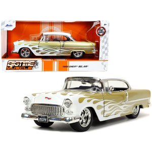 Jada 32917 1955 Chevrolet Bel Air White And Gold With Flames Bigtime M