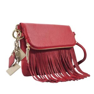 Claudia H0015.1 Flamingo Leather Fringe Handbag- Scarlet Red