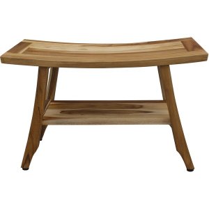 Homeroots.co 376740 Contemporary Teak Shower Bench With Shelf In Natur