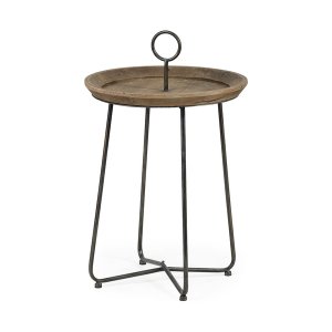 Homeroots.co 380709 Brown Wood Round Top Accent Table With Black Metal