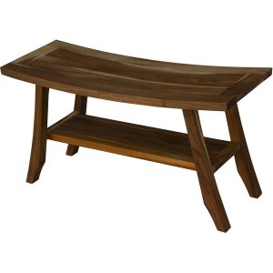 Homeroots.co 376739 Compact Curvilinear Teak Shower Outdoor Bench With